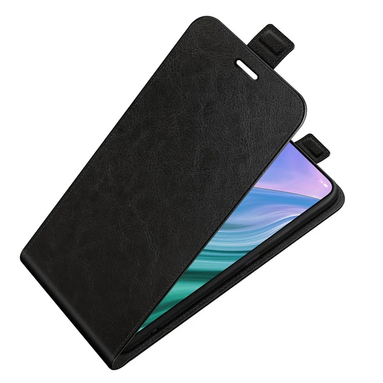 Vertikales Flip Crazy Horse Leather Protector Case Mit Kartensteckplatz Für OPPO A54 5G / A93 5G / A74 5G / ONPLUS NORD N200 5G - Schwarz