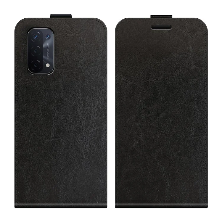 Vertikales Flip Crazy Horse Leather Protector Case Mit Kartensteckplatz Für OPPO A54 5G / A93 5G / A74 5G / ONPLUS NORD N200 5G - Schwarz