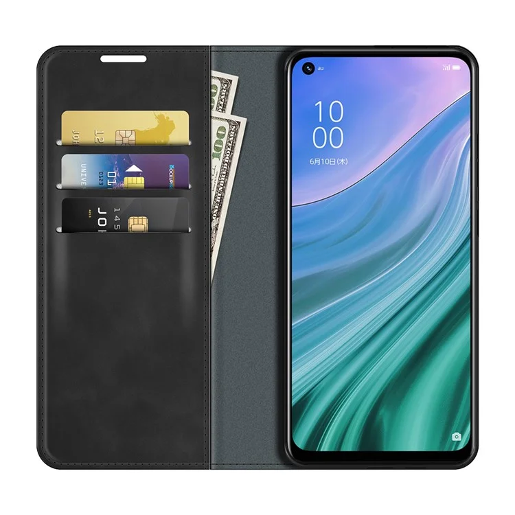 Couvercle En Cuir Auto-absorbé Par La Peau Avec Support De Portefeuille Pour OPPO A54 5G / A93 5G / A74 5G / OnePlus Nord N200 5G - Noir