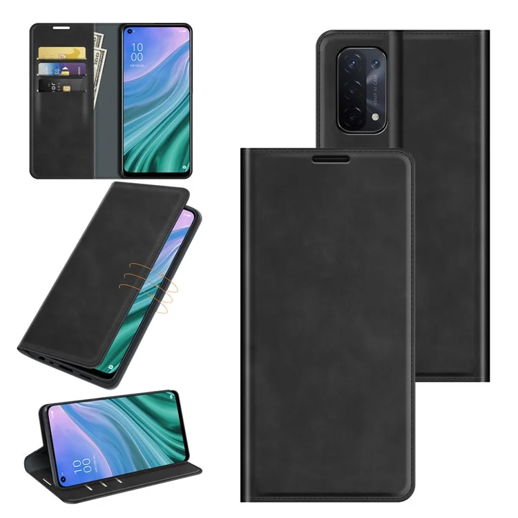 Couvercle En Cuir Auto-absorbé Par La Peau Avec Support De Portefeuille Pour OPPO A54 5G / A93 5G / A74 5G / OnePlus Nord N200 5G - Noir
