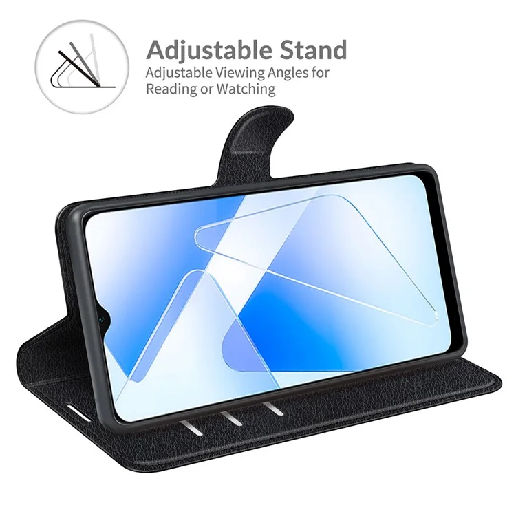 Litchi Skin Magnetic Leather Stand Case for Oppo A55 5G - Black