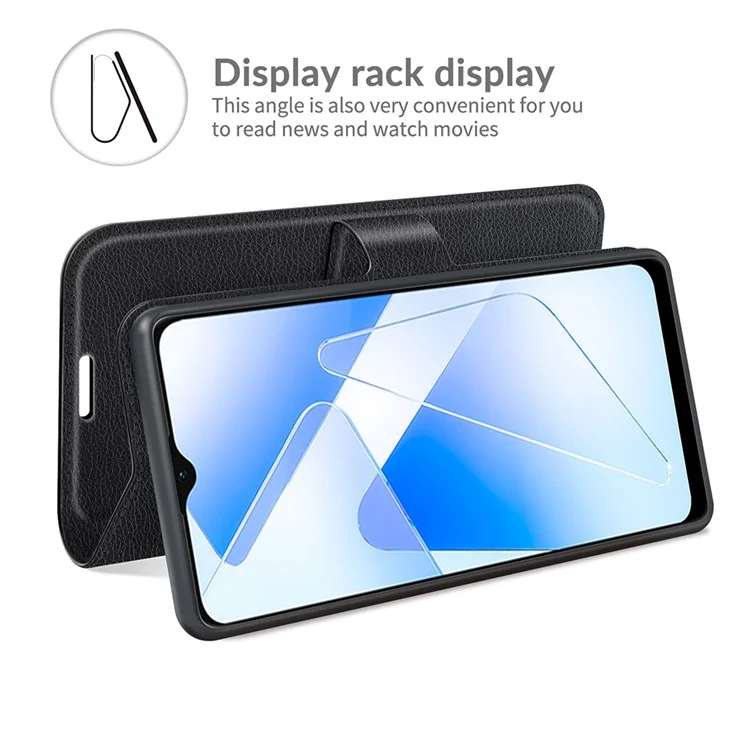 Litchi Skin Magnetic Leather Stand Case for Oppo A55 5G - Black