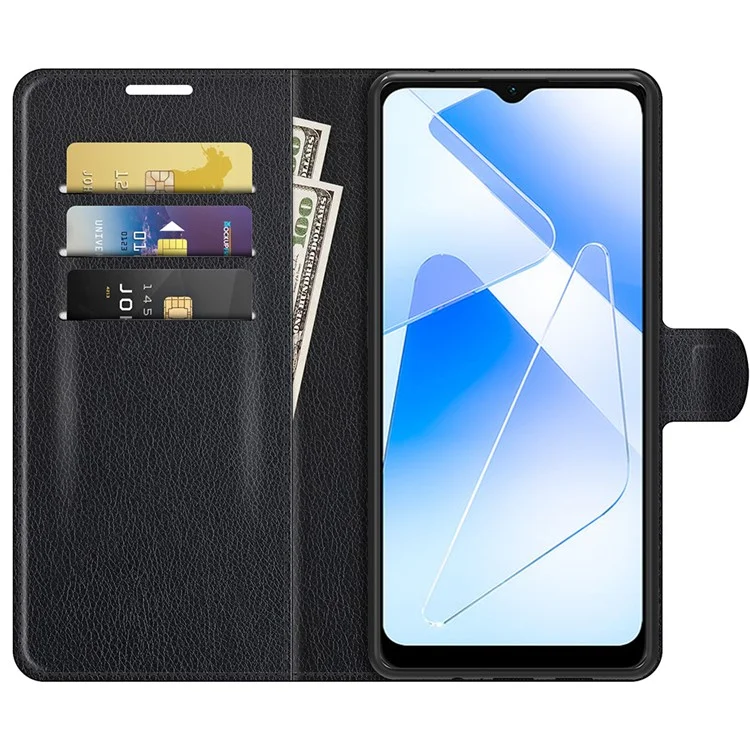 Litchi Skin Magnetic Leather Stand Case for Oppo A55 5G - Black