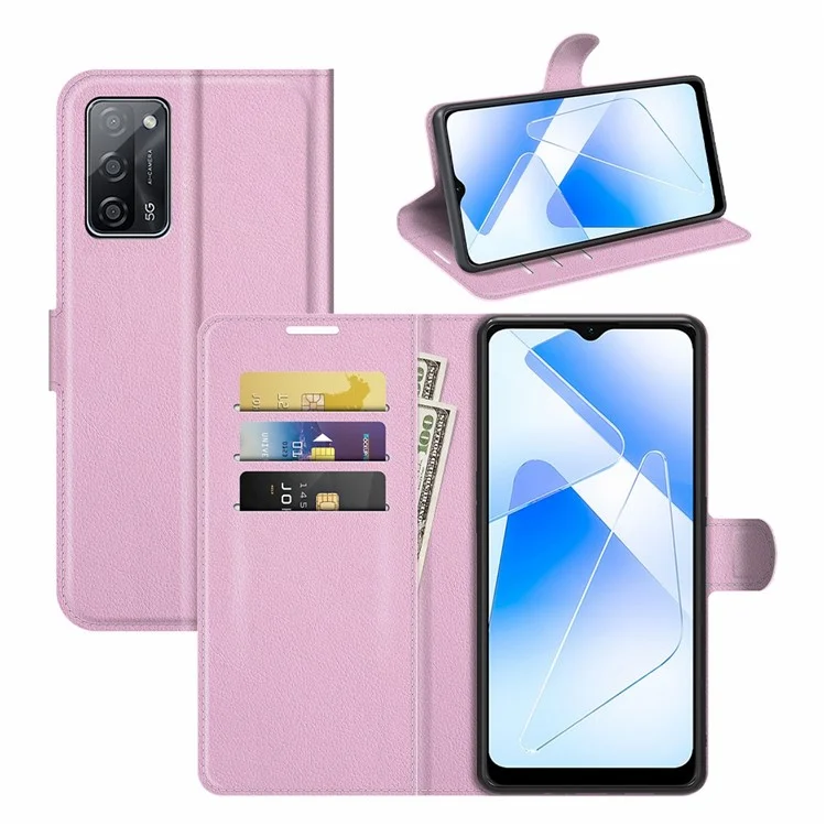 Litchi Skin Magnetic Leather Stand Case for Oppo A55 5G - Pink
