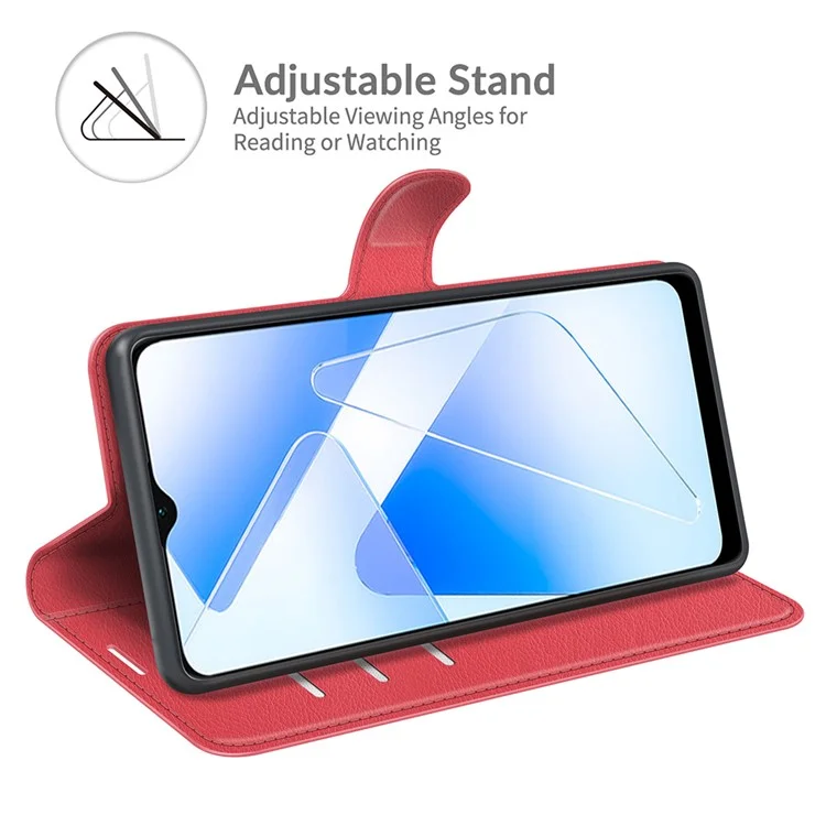 Litchi Skin Magnetic Leather Stand Case for Oppo A55 5G - Red