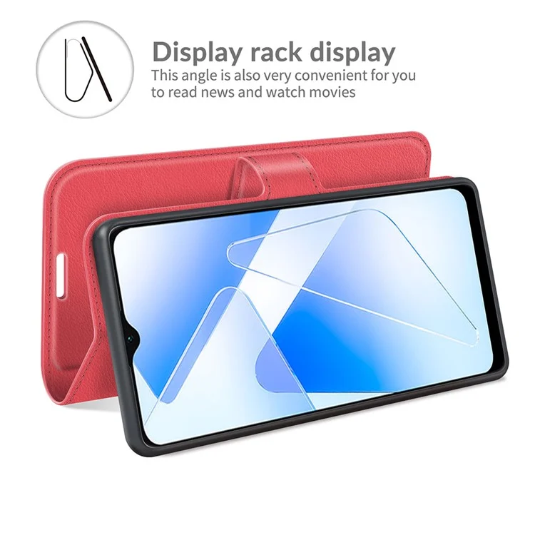 Litchi Skin Magnetic Leather Stand Case for Oppo A55 5G - Red