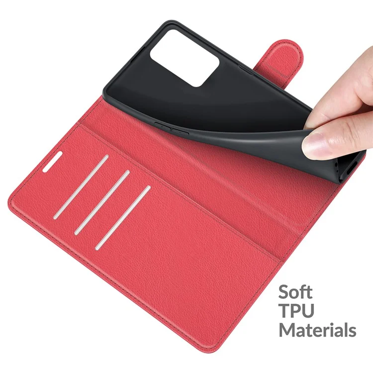 Litchi Skin Magnetic Leather Stand Case for Oppo A55 5G - Red