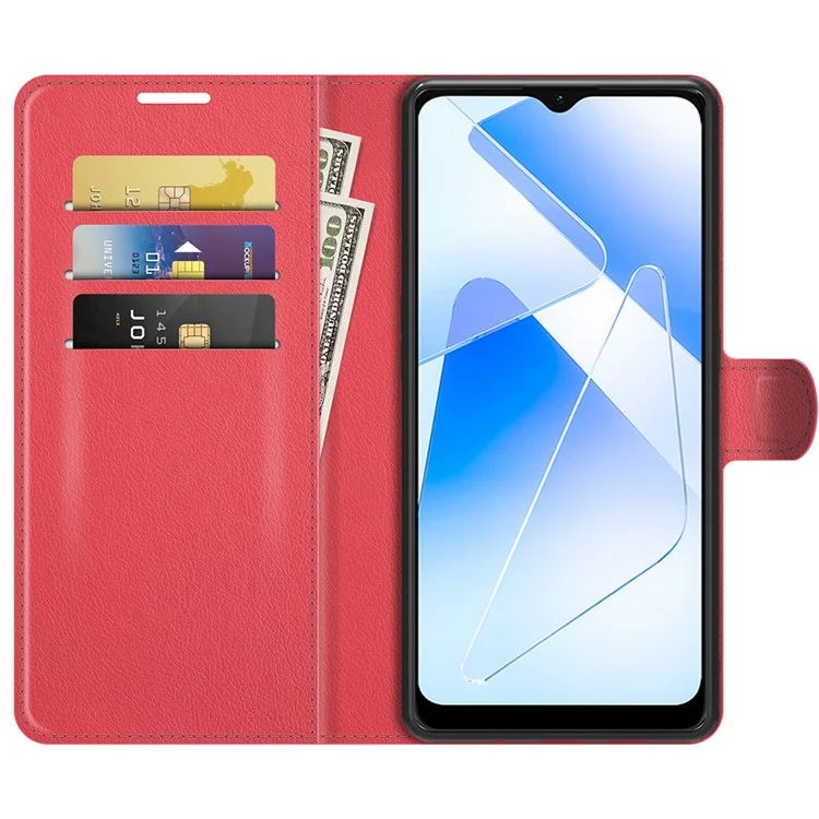 Litchi Skin Magnetic Leather Stand Case for Oppo A55 5G - Red