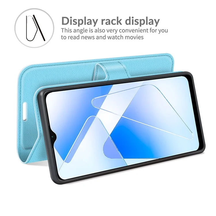 Litchi Skin Magnetic Leather Stand Case for Oppo A55 5G - Blue