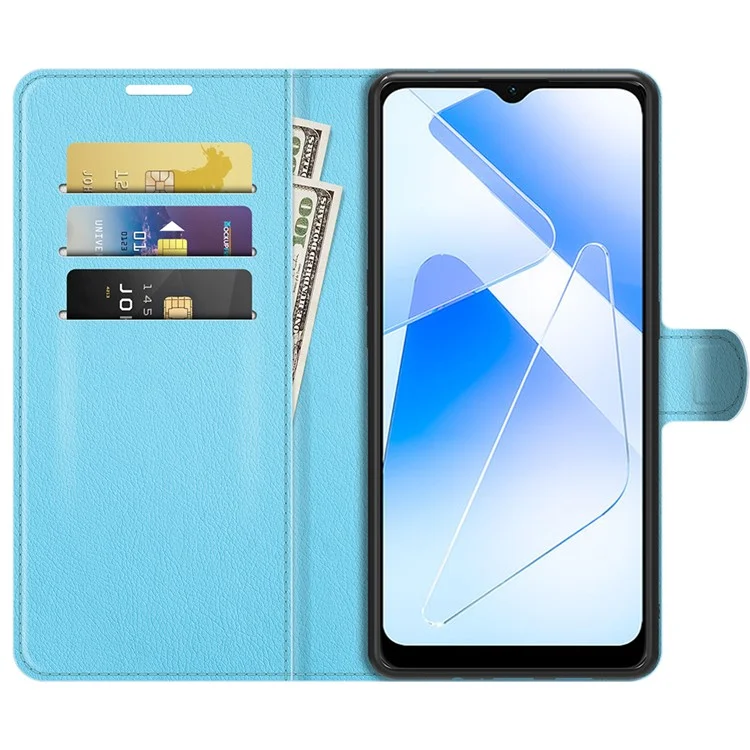 Litchi Skin Magnetic Leather Stand Case for Oppo A55 5G - Blue