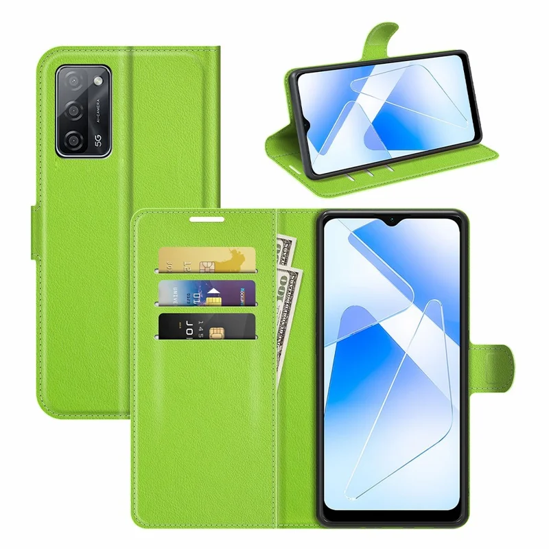 Litchi Skin Magnetic Leather Stand Case for Oppo A55 5G - Green
