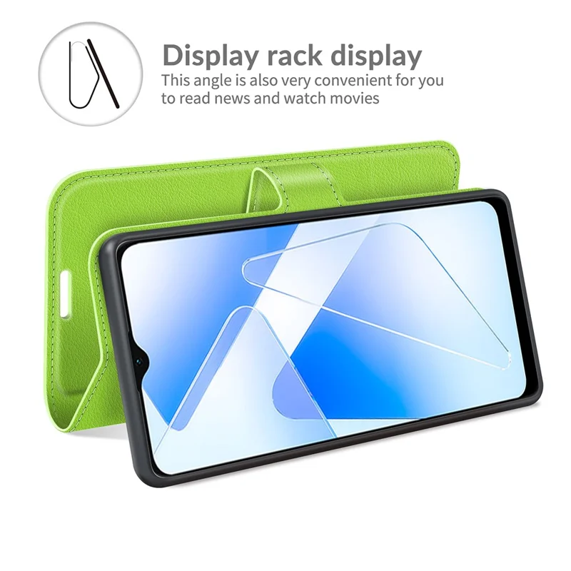 Litchi Skin Magnetic Leather Stand Case for Oppo A55 5G - Green