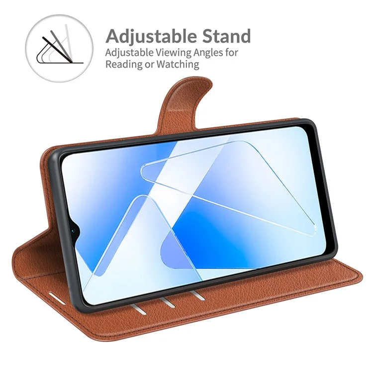 Litchi Skin Magnetic Leder Stand Hülle Für Oppo A55 5G - Braun