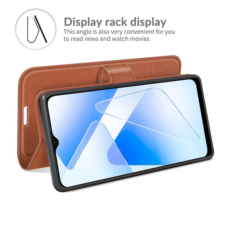 Litchi Skin Magnetic Leder Stand Hülle Für Oppo A55 5G - Braun