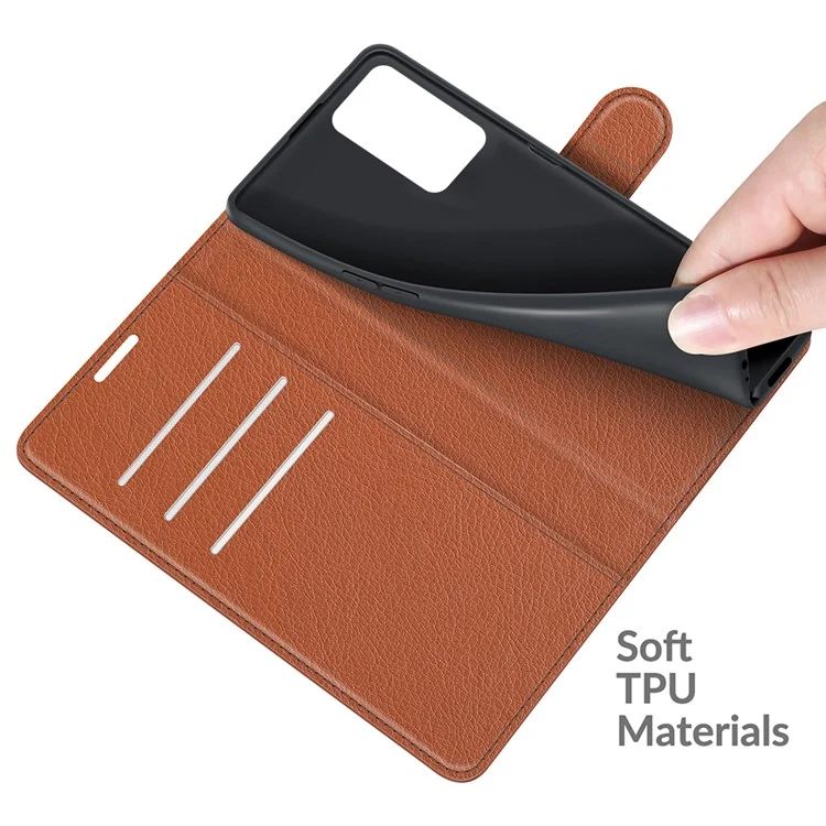 Litchi Skin Magnetic Leder Stand Hülle Für Oppo A55 5G - Braun