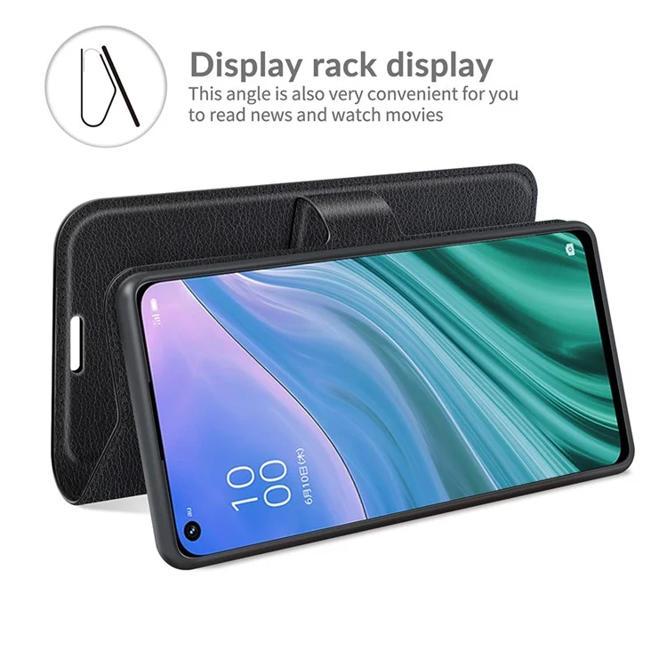 Folio Flip Litchi Textur Leder Brieftasche Handyhülle mit Ständer für OPPO A54 5G/A93 5G/A74 5G/OnePlus Nord N200 5G - Schwarz