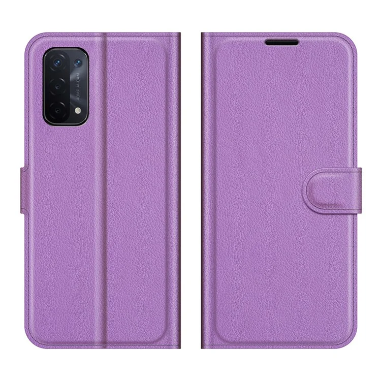 Folio Flip Litchi Texture Leather Wallet Phone Case with Stand for OPPO A54 5G/A93 5G/A74 5G/OnePlus Nord N200 5G - Purple