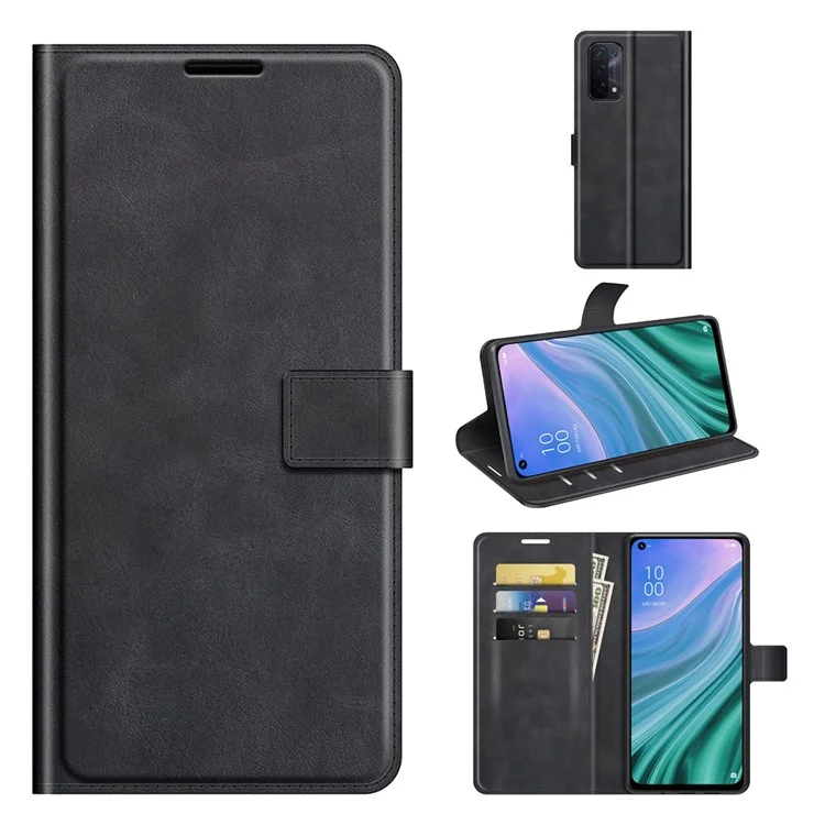 Conception du Portefeuille Carie de Support en Cuir de Boucle Magnétique Pour Oppo A54 5G / A93 5G / A74 5G / Oneplus Nord N200 5G Couverture de Téléphone - le Noir