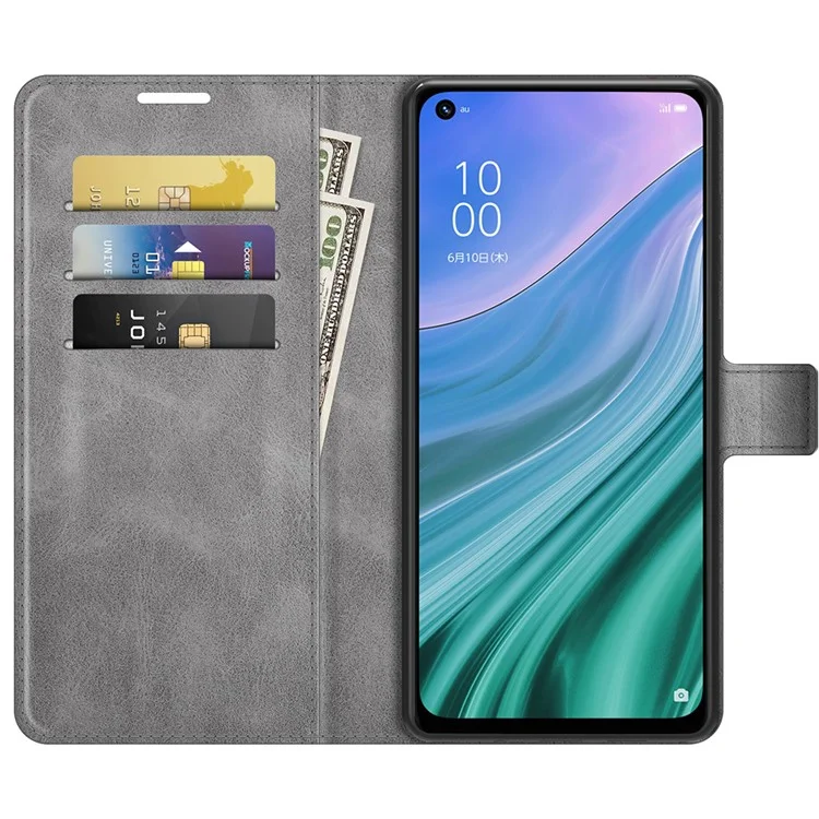 Conception du Portefeuille Carie de Support en Cuir de Boucle Magnétique Pour Oppo A54 5G / A93 5G / A74 5G / Oneplus Nord N200 5G Couverture de Téléphone - Gris