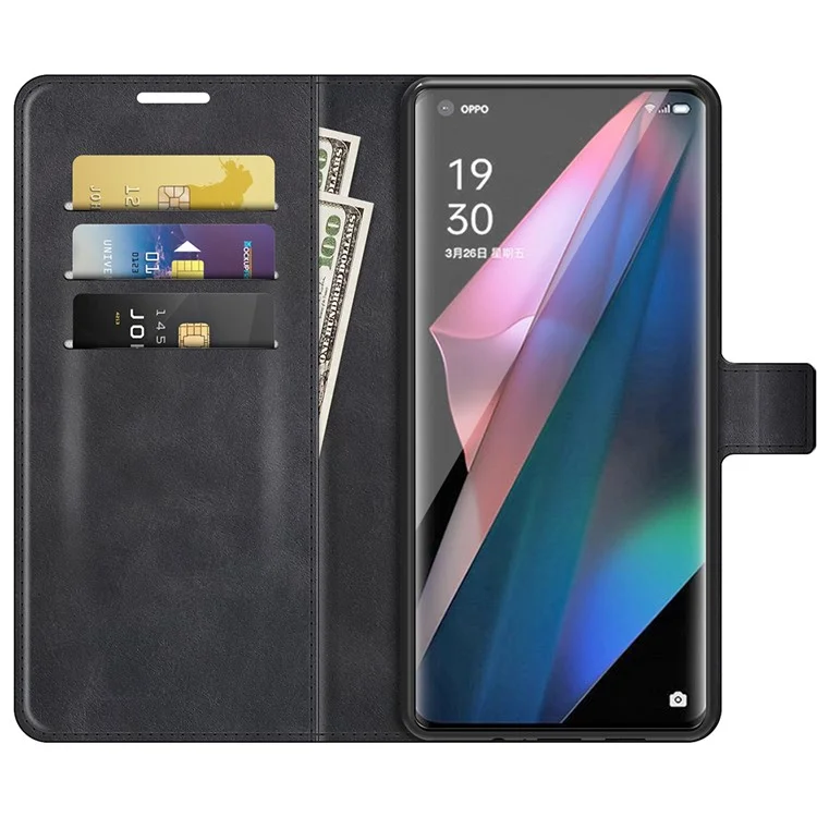 Custodia protettiva in pelle con chiusura magnetica e supporto per Oppo Find X3/Find X3 Pro - Nero