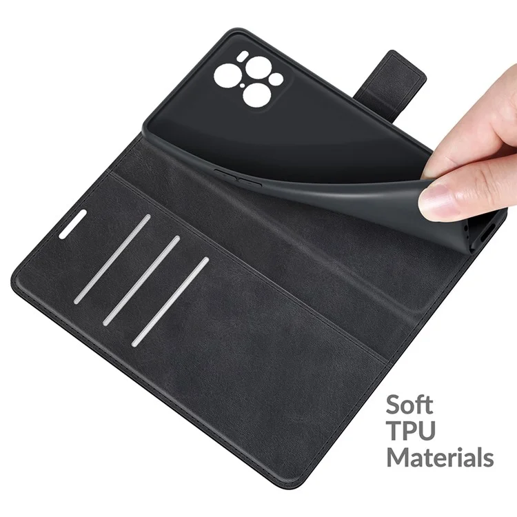 Custodia protettiva in pelle con chiusura magnetica e supporto per Oppo Find X3/Find X3 Pro - Nero