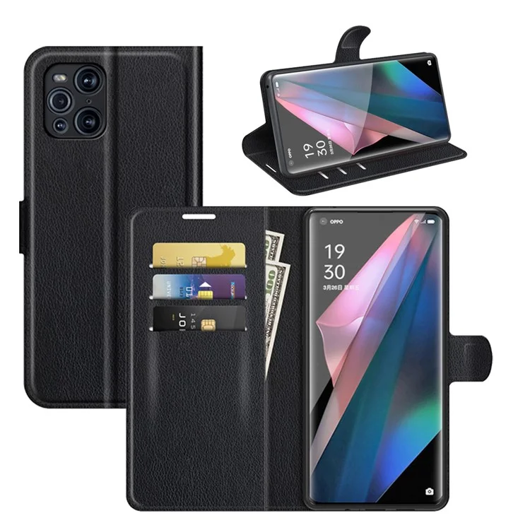 Custodia in Pelle Magnetica Della Pelle di Litchi Per Oppo Trova X3 Pro / Oppo Trova X3 - Nero