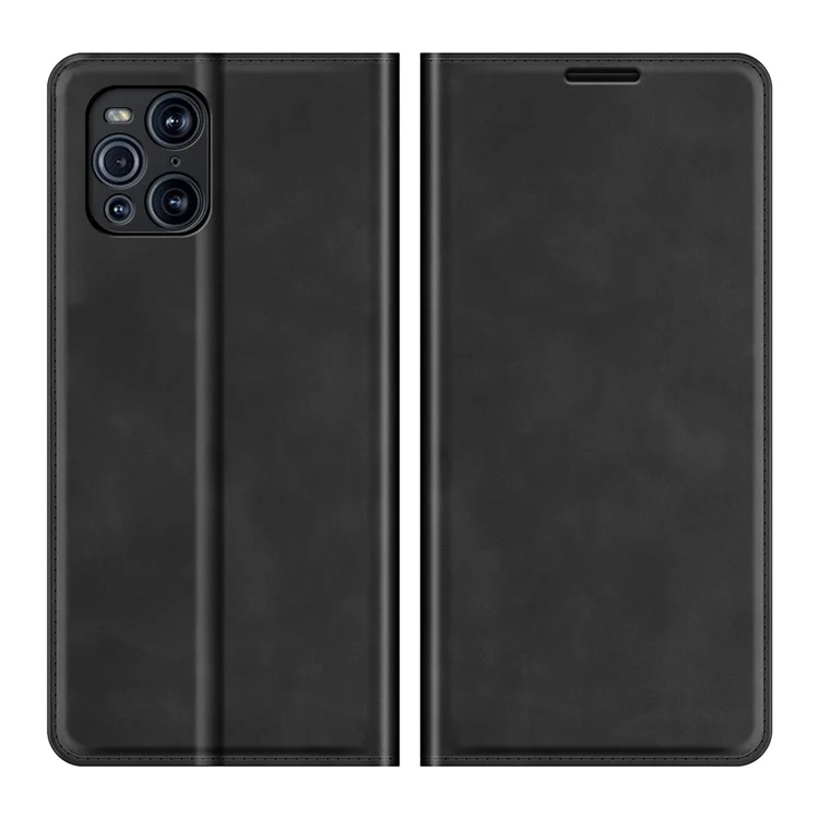 Copertina in Pelle Assorbita Automatica Della Pelle Con Portafoglio e Design Stand Per Oppo Find X3/Find X3 Pro - Nero
