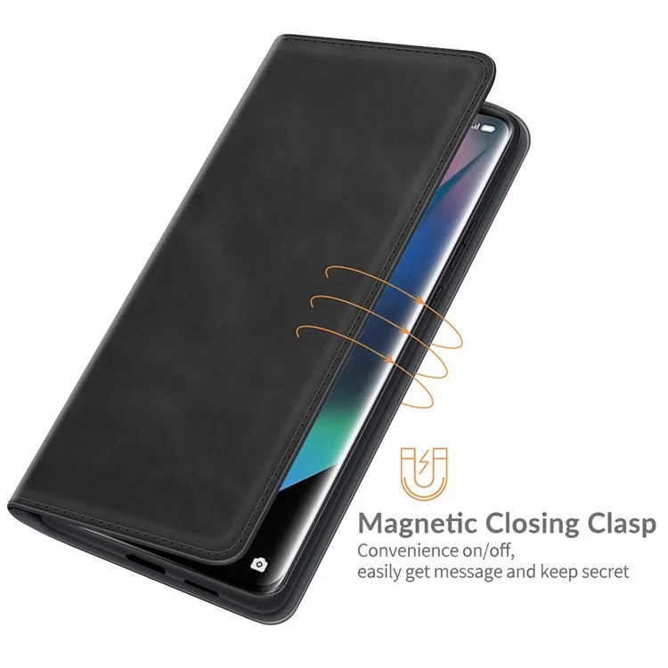 Copertina in Pelle Assorbita Automatica Della Pelle Con Portafoglio e Design Stand Per Oppo Find X3/Find X3 Pro - Nero