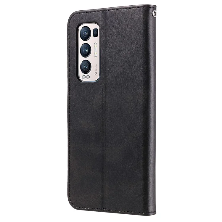 Funda de billetera de piel con cremallera y protección completa para el teléfono Oppo Reno5 Pro+ 5G/Find X3 Neo - Negro