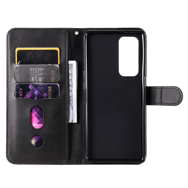 Funda de billetera de piel con cremallera y protección completa para el teléfono Oppo Reno5 Pro+ 5G/Find X3 Neo - Negro