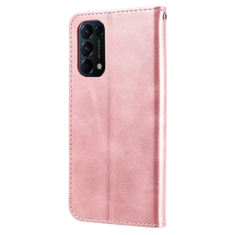Wallet Stand Leather Protective Phone Case Zipper Pocket Design Cover Shell for Oppo Reno5 5G/Reno5 4G/Reno5 K/Find X3 Lite - Rose Gold