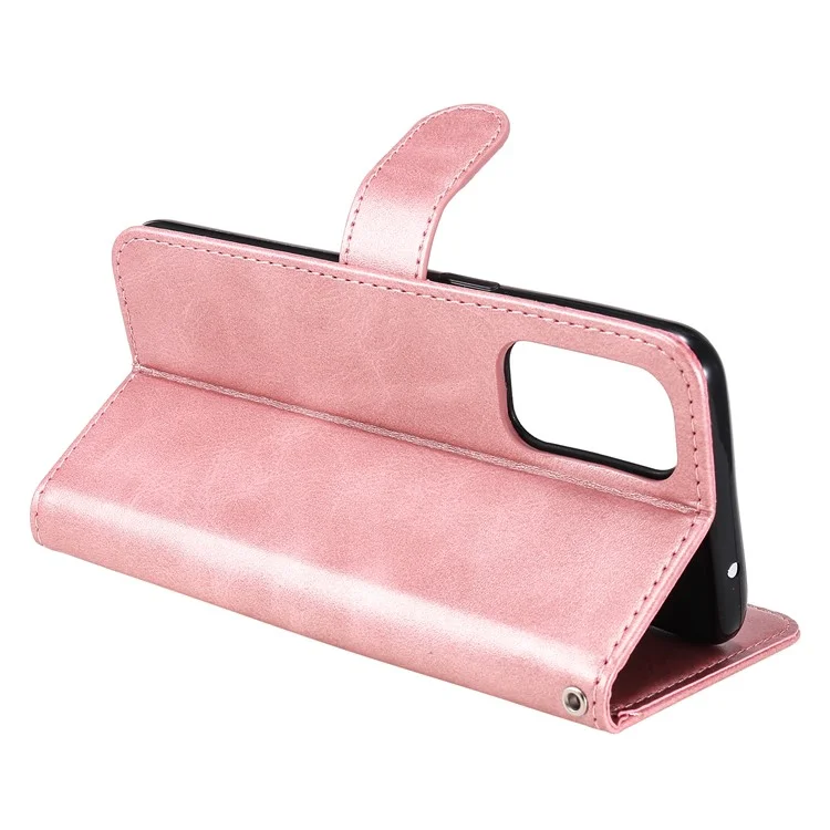 Wallet Stand Leather Protective Phone Case Zipper Pocket Design Cover Shell for Oppo Reno5 5G/Reno5 4G/Reno5 K/Find X3 Lite - Rose Gold
