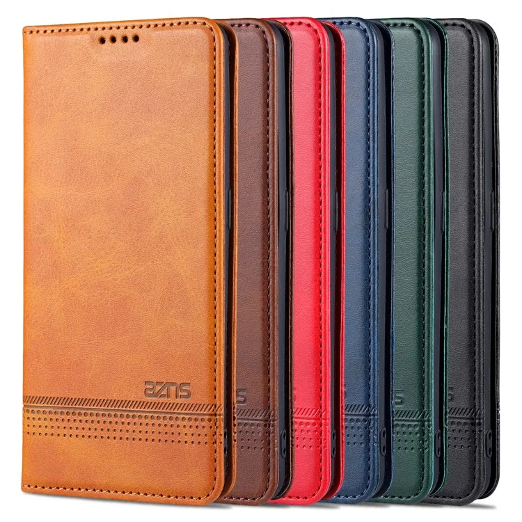 AZNS Auto-absorbed Magnetic Stand Wallet Design Leather Phone Cover Case for Oppo A94/F19 Pro/Reno5 Lite - Brown