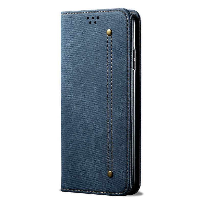 Jeans Cloth Texture Leather Wallet Stand Case for Realme 8/8 Pro - Blue