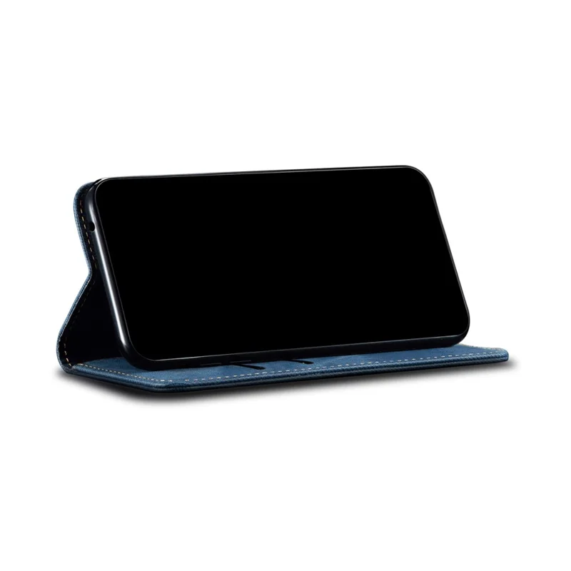 Jeans Cloth Texture Leather Wallet Stand Case for Realme 8/8 Pro - Blue
