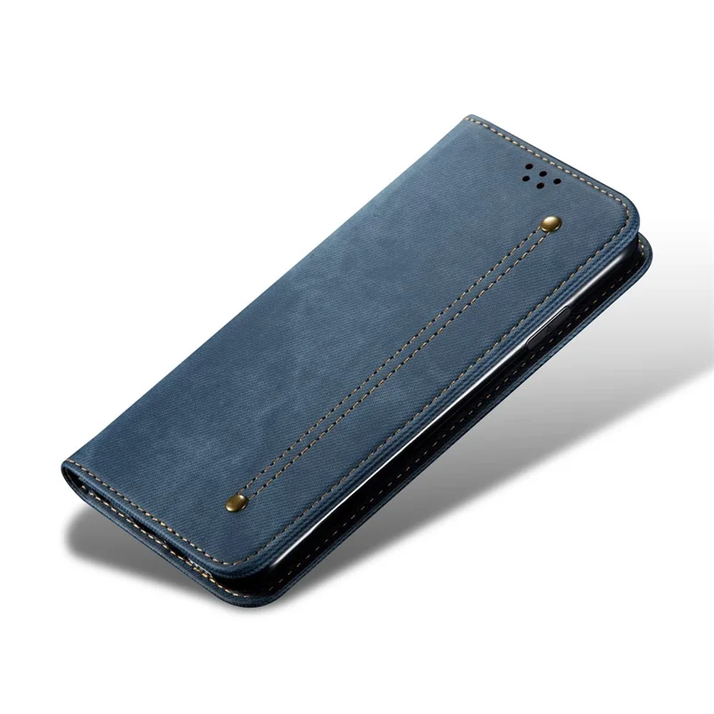 Jeans Cloth Texture Leather Wallet Stand Case for Realme 8/8 Pro - Blue