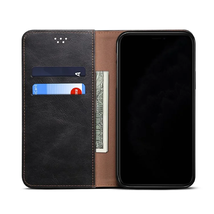 Oil-Waxy Leather Phone Cover with Wallet Stand for Realme 8/8 Pro - Black