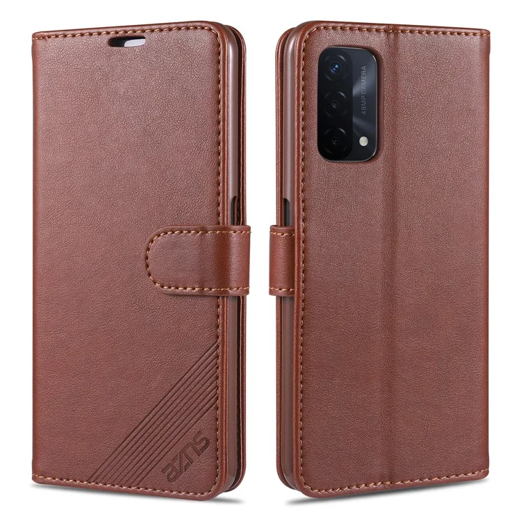 AZNS PU Leather Wallet Stand Mobile Phone Cover for Oppo A93 5G/A74 5G - Brown