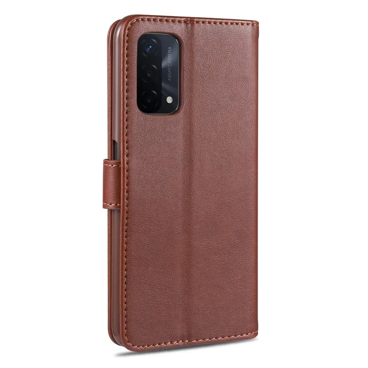 AZNS PU Leather Wallet Stand Mobile Phone Cover for Oppo A93 5G/A74 5G - Brown