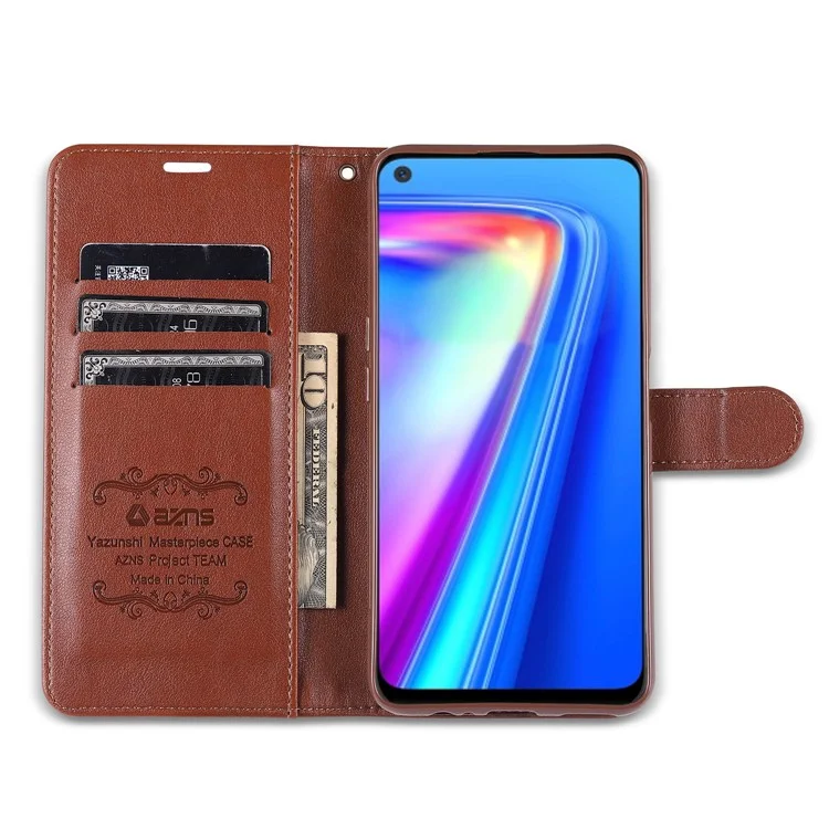 AZNS PU Leather Wallet Stand Mobile Phone Cover for Oppo A93 5G/A74 5G - Brown