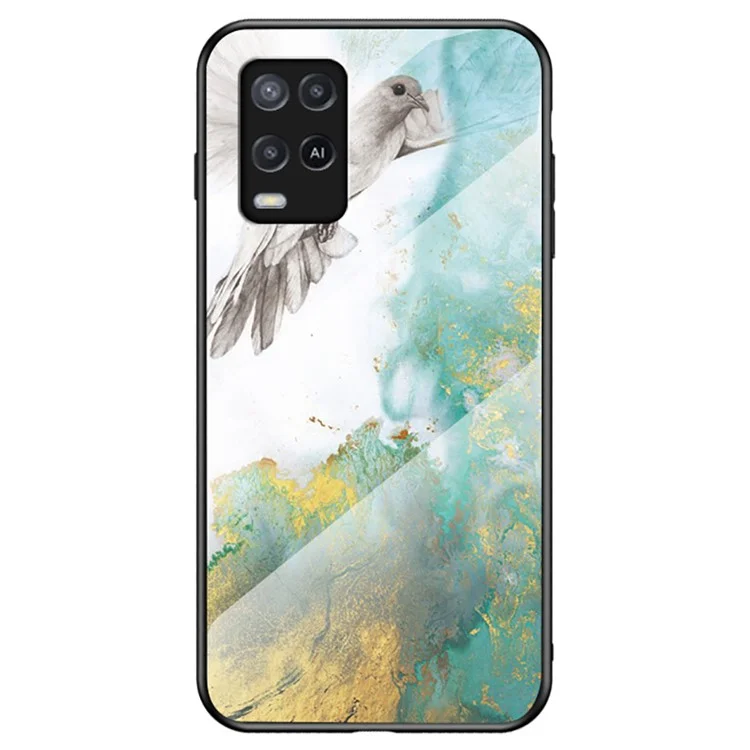 Well-Protected Marbling Pattern Design Anti-Scratch Tempered Glass Cell Phone Cover for Oppo A54 4G - Flying Pigeon Marble