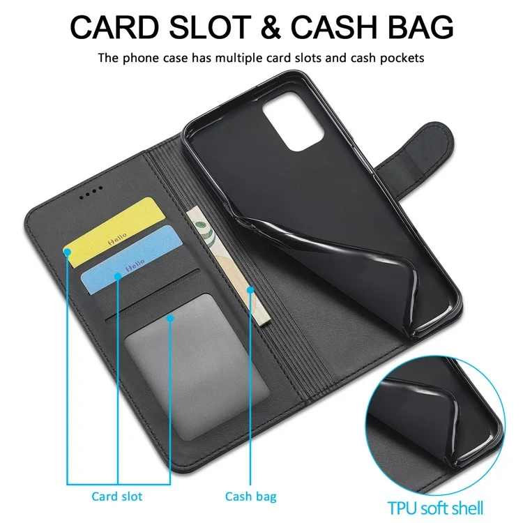 LC.IMEEKE per Oppo A74 5G/A93 5G/A54 5G Custodia per telefono cellulare in pelle con design portafoglio e supporto pratico - Nero