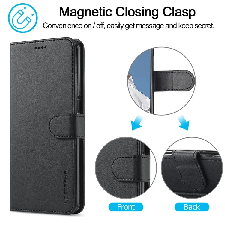 LC.IMEEKE per Oppo A74 5G/A93 5G/A54 5G Custodia per telefono cellulare in pelle con design portafoglio e supporto pratico - Nero