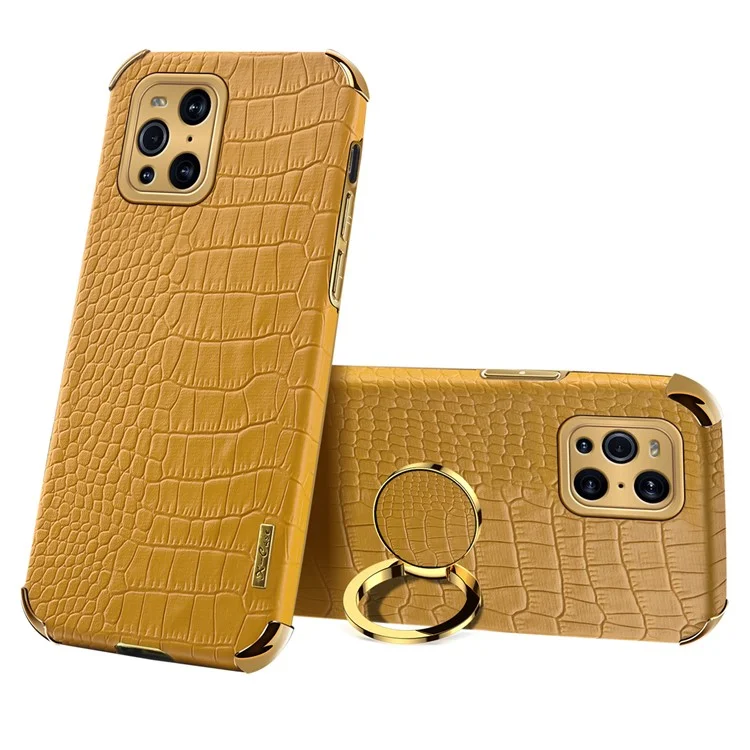 Texture di Coccodrillo Elettroplatante PU Coperchio Per Tutut Puluto Punse Pubile PU Pistolo Per Oppo Trova X3 Pro / Oppo Trova X3 - Giallo