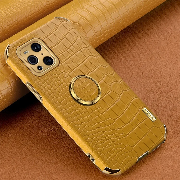 Texture di Coccodrillo Elettroplatante PU Coperchio Per Tutut Puluto Punse Pubile PU Pistolo Per Oppo Trova X3 Pro / Oppo Trova X3 - Giallo