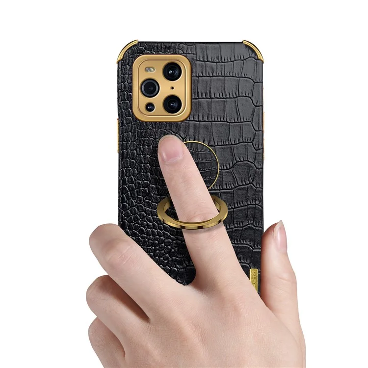 Texture di Coccodrillo Elettroplatante PU Coperchio Per Tutut Puluto Punse Pubile PU Pistolo Per Oppo Trova X3 Pro / Oppo Trova X3 - Giallo