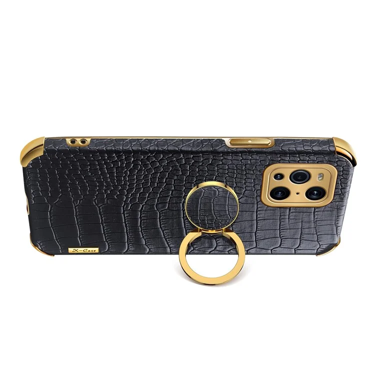 Texture di Coccodrillo Elettroplatante PU Coperchio Per Tutut Puluto Punse Pubile PU Pistolo Per Oppo Trova X3 Pro / Oppo Trova X3 - Giallo