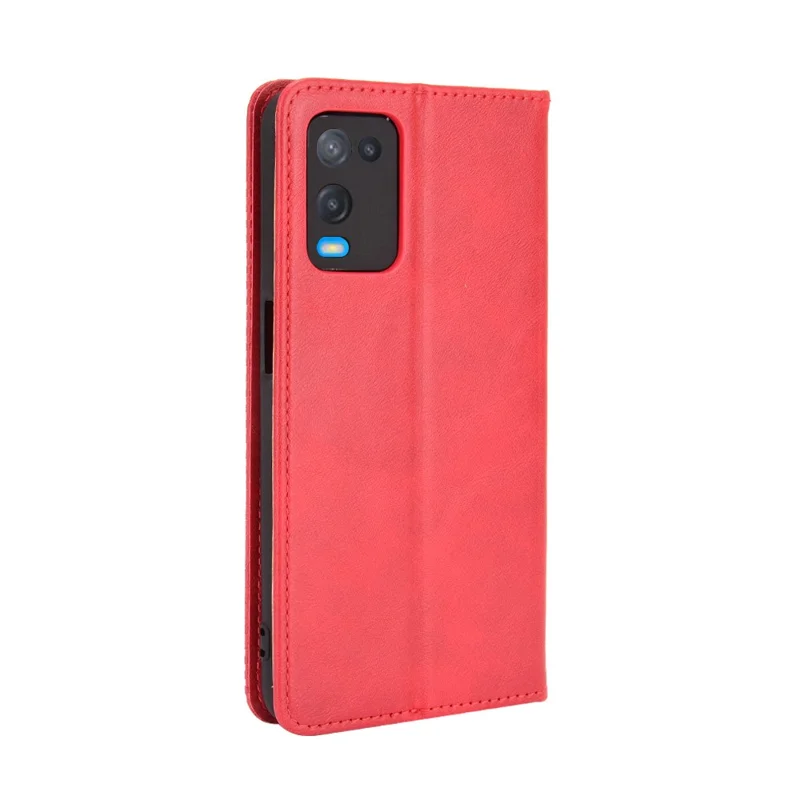 Magnetic Closure Vintage Style Phone Case Wallet Stand Leather Cover for Oppo A54 4G - Red