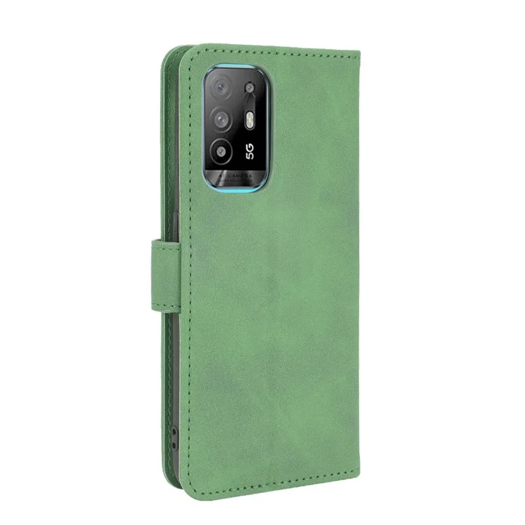 Skin-touch Supporting Stand Wallet Phone Case for Oppo F19 Pro+ 5G / A94 5G - Green
