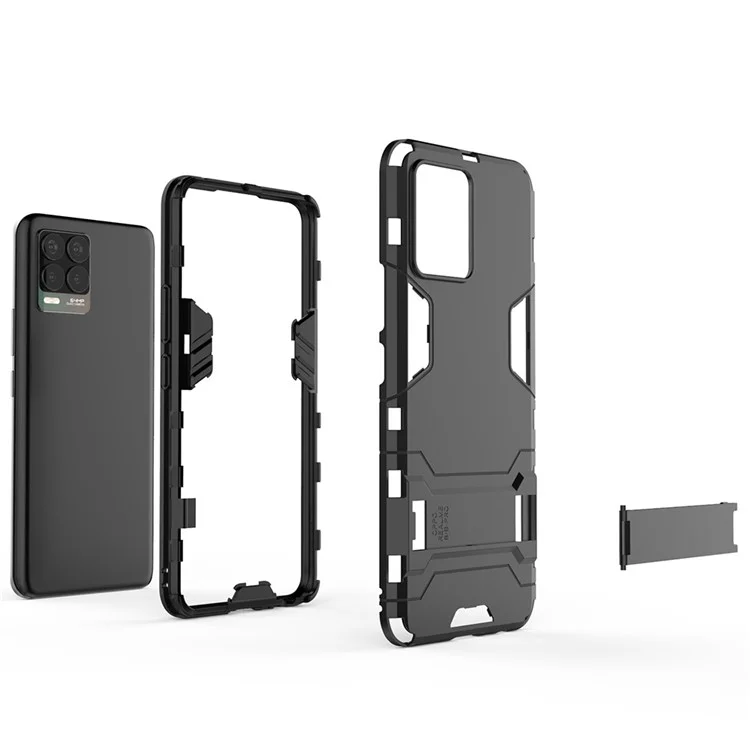 2-in-1 PC + TPU Hybrid Phone Case Cover Shell with Kickstand for Realme 8 4G - Black